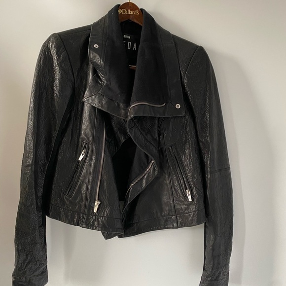 Veda Max Classic Leather Moto Jacket Black Women’s S Asymmetric Zip - Picture 4 of 9